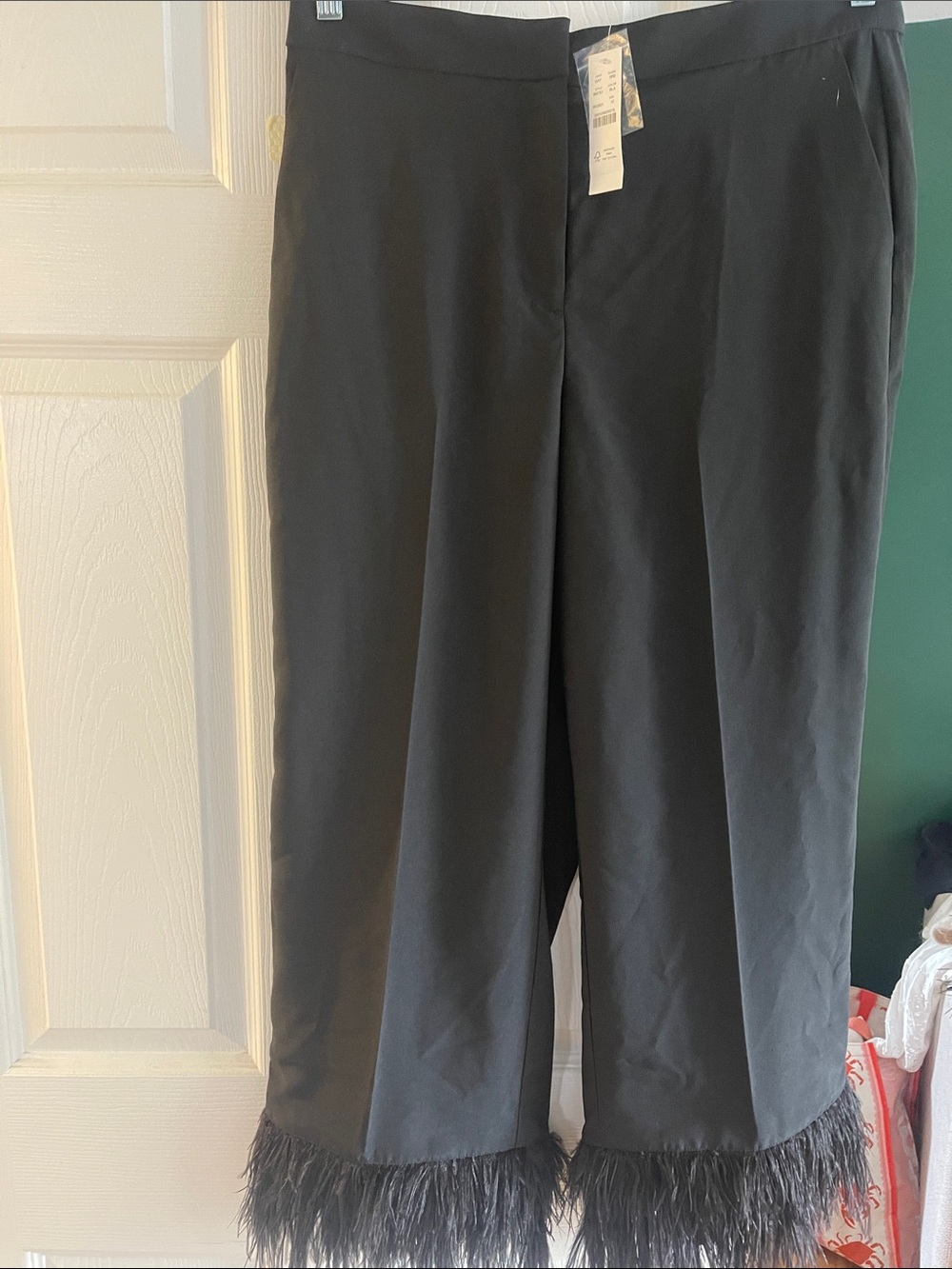 J. Crew Black Cropped Feather-Hem Pants